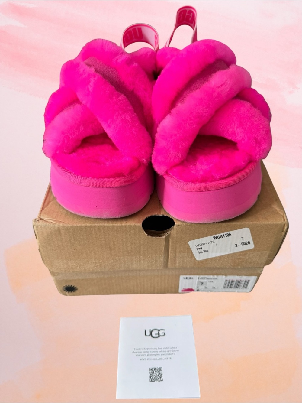UGG Disco Cross Slide Taffy Pink Platform Sandals Slippers Slingback Size 7 - Picture 4 of 16
